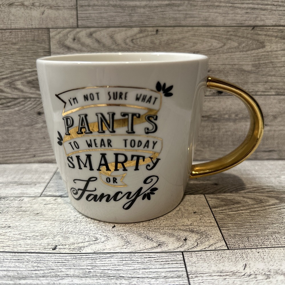 SLANT Collections Ceramic Coffee Mug 3.5x3.75" Smarty Or Fancy Pants Gold Accent
